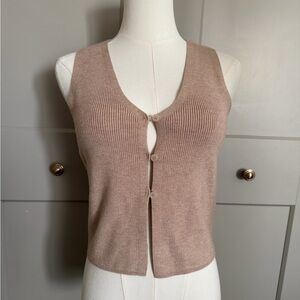 Neutral Ribbed Button Front Knit Tank Top Size Small